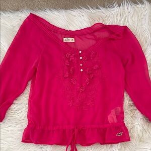 Hollister Pink Velour Blouse Casual Cropped